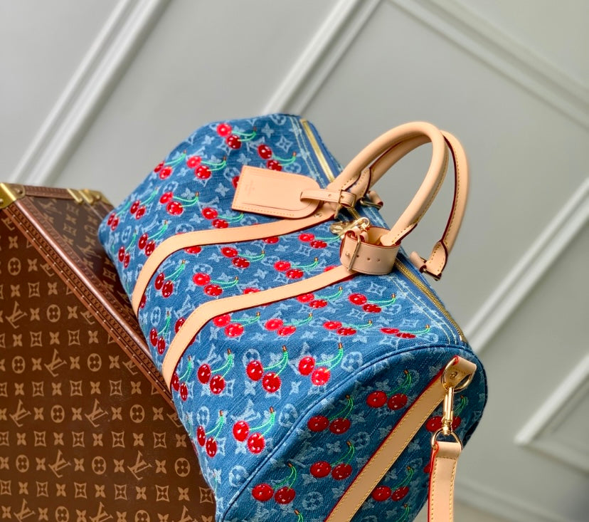 Louis Vuitton Cherry Denim Keepall Bag