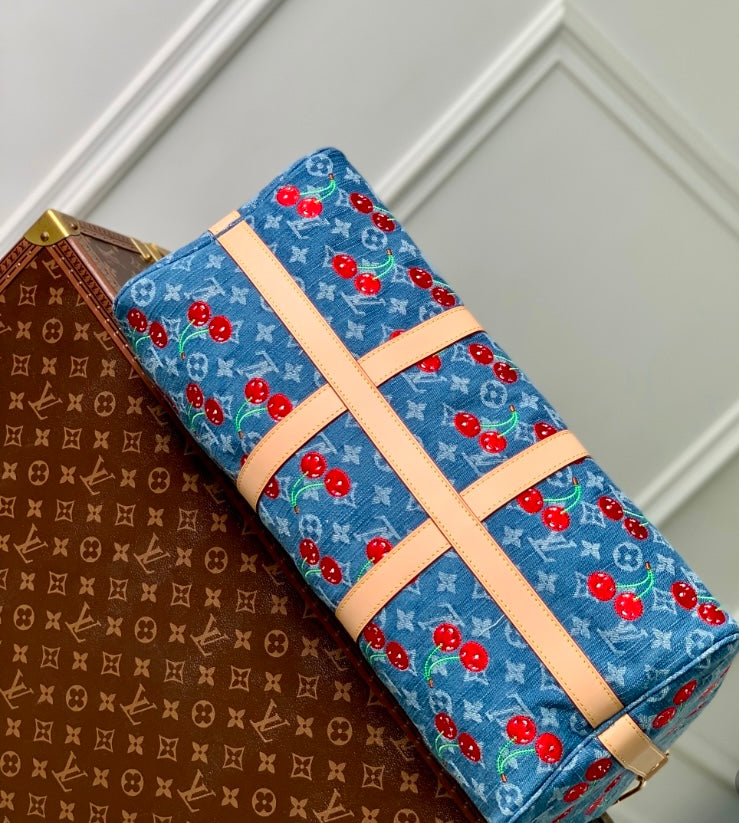 Louis Vuitton Cherry Denim Keepall Bag