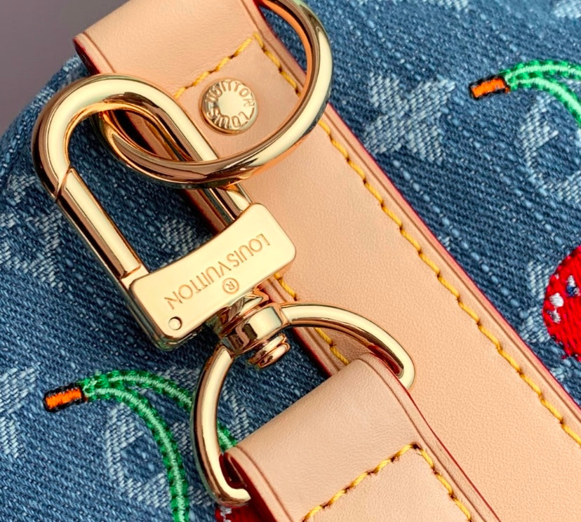 Louis Vuitton Cherry Denim Keepall Bag