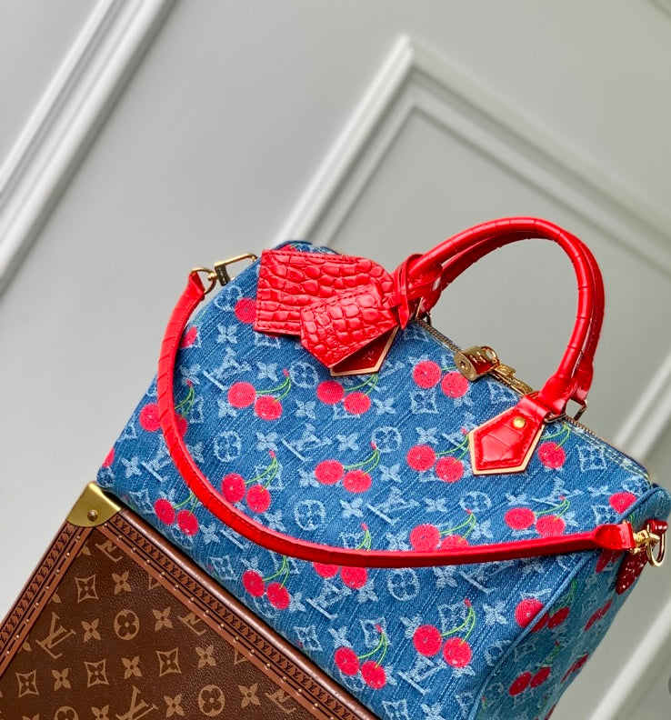 Louis Vuitton Cherry Monogram Denim Speedy Bag