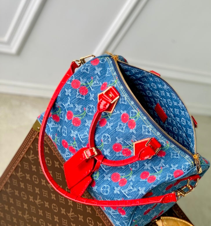 Louis Vuitton Cherry Monogram Denim Speedy Bag