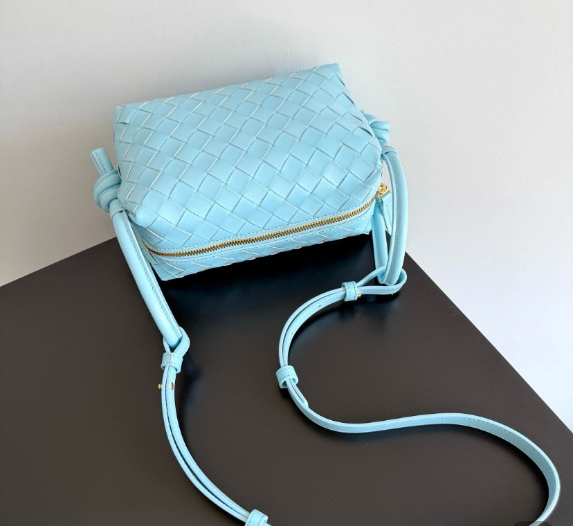 Bottega Veneta Mini Jodie Bag in Sky Blue Intrecciato Leather