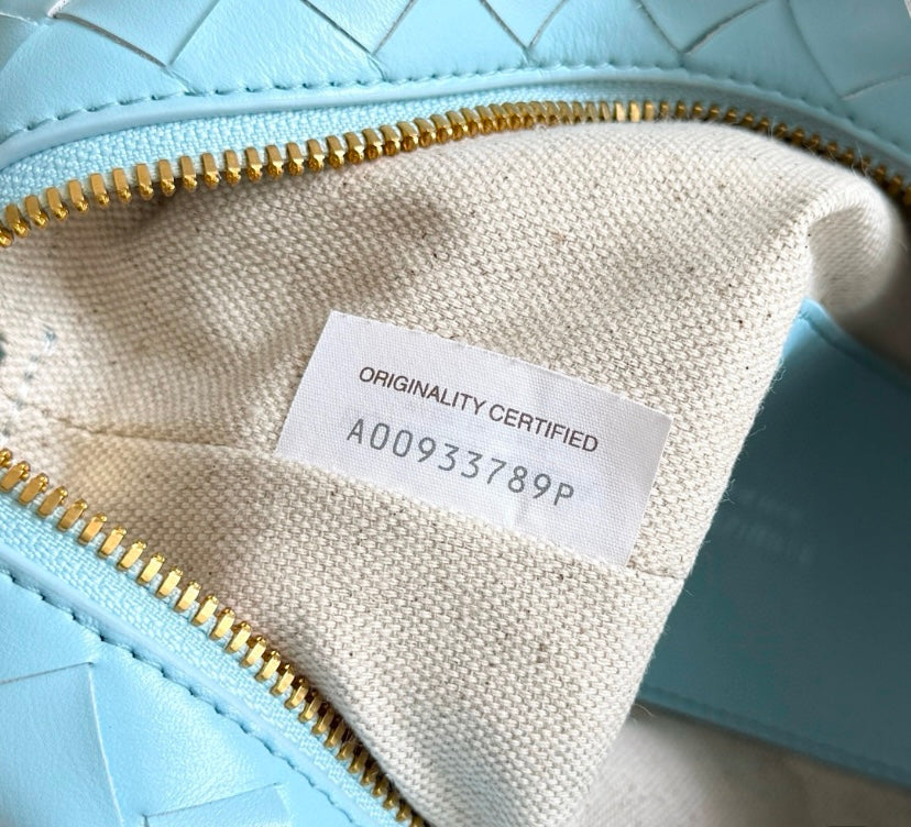 Bottega Veneta Mini Jodie Bag in Sky Blue Intrecciato Leather