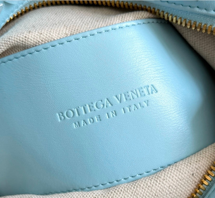 Bottega Veneta Mini Jodie Bag in Sky Blue Intrecciato Leather