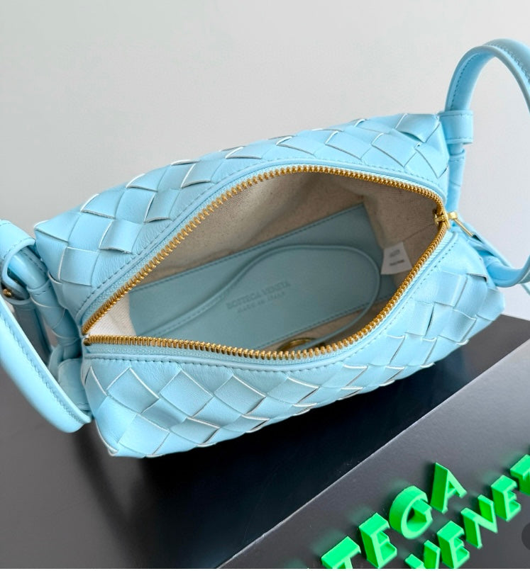 Bottega Veneta Mini Jodie Bag in Sky Blue Intrecciato Leather