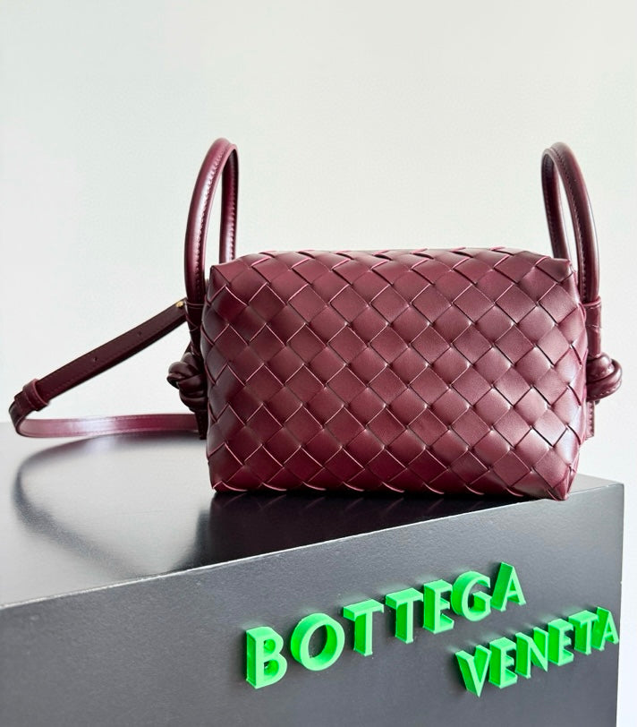 Bottega Veneta Mini Jodie Bag in Burgundy Intrecciato Leather