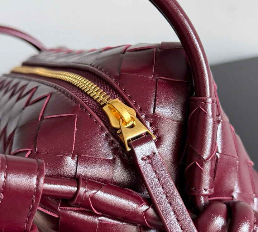 Bottega Veneta Mini Jodie Bag in Burgundy Intrecciato Leather