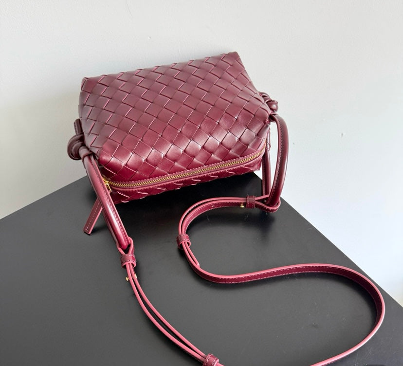 Bottega Veneta Mini Jodie Bag in Burgundy Intrecciato Leather