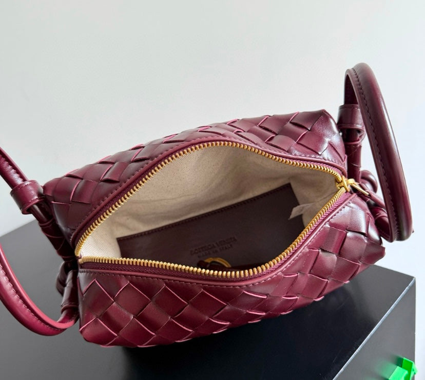 Bottega Veneta Mini Jodie Bag in Burgundy Intrecciato Leather