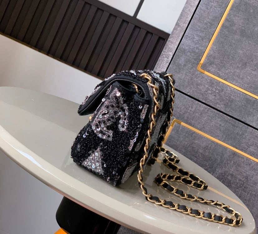 Chanel Abstract Pattern Sequin Flap Bag – Black & Silver