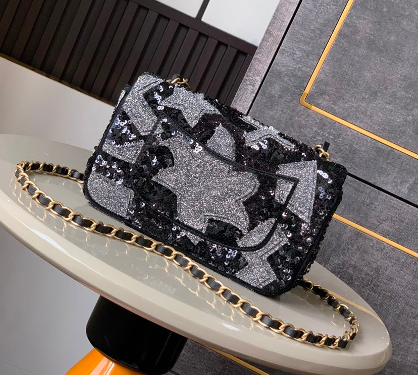 Chanel Abstract Pattern Sequin Flap Bag – Black & Silver