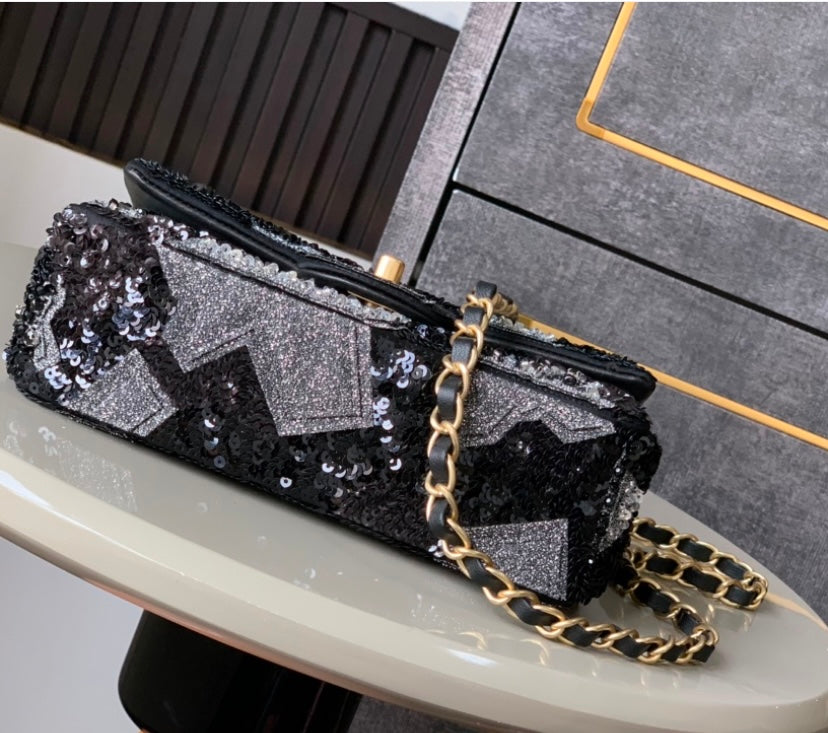 Chanel Abstract Pattern Sequin Flap Bag – Black & Silver