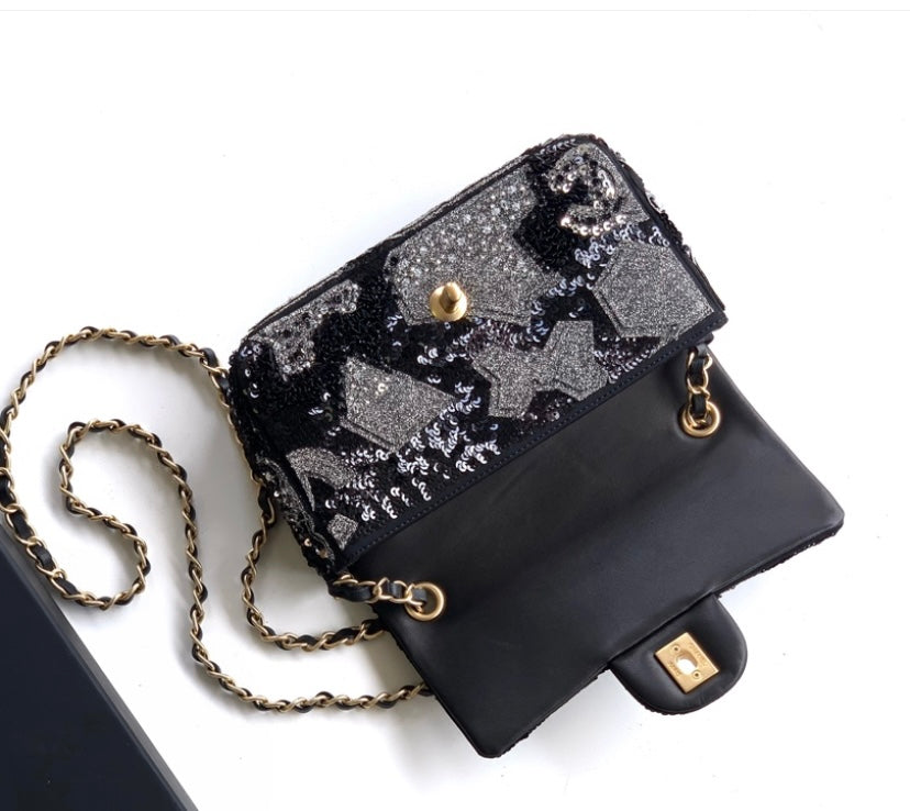 Chanel Abstract Pattern Sequin Flap Bag – Black & Silver