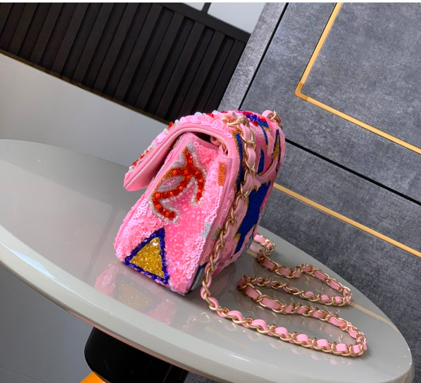 Chanel Abstract Pattern Sequin Flap Bag – Pink Multicolor