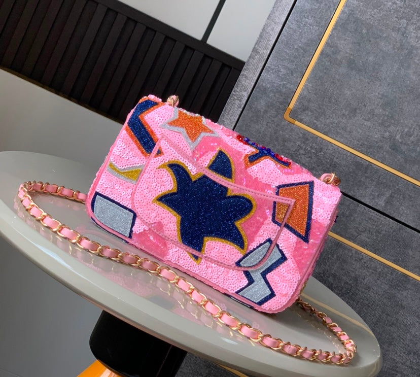 Chanel Abstract Pattern Sequin Flap Bag – Pink Multicolor