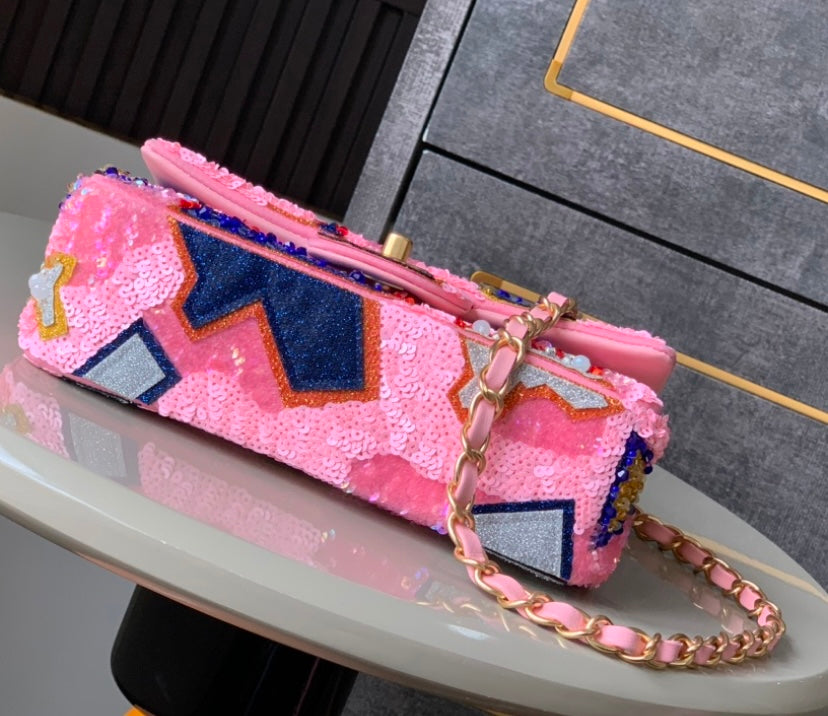 Chanel Abstract Pattern Sequin Flap Bag – Pink Multicolor