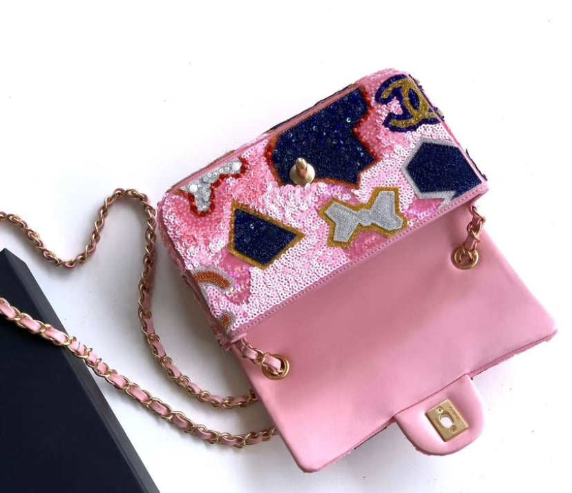 Chanel Abstract Pattern Sequin Flap Bag – Pink Multicolor