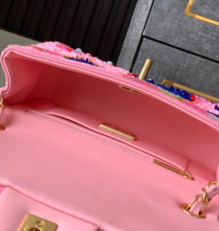 Chanel Abstract Pattern Sequin Flap Bag – Pink Multicolor