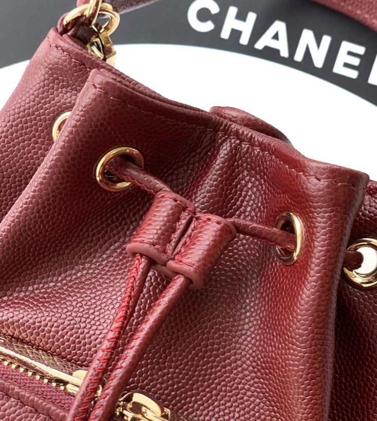 Chanel Small Drawstring Bucket Bag – Burgundy Caviar Leather
