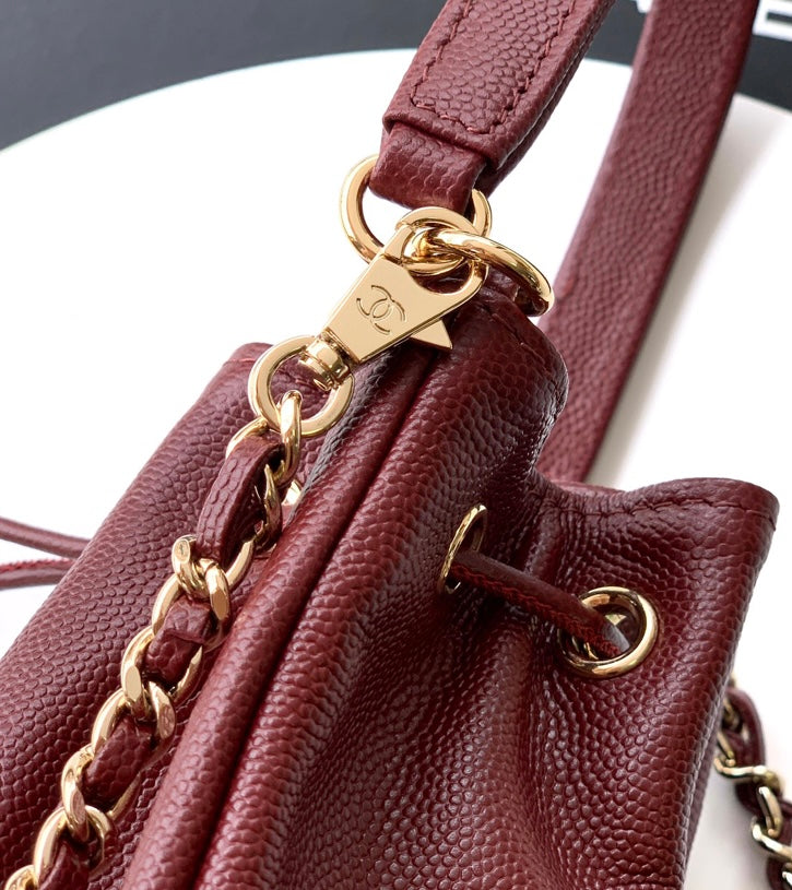 Chanel Small Drawstring Bucket Bag – Burgundy Caviar Leather