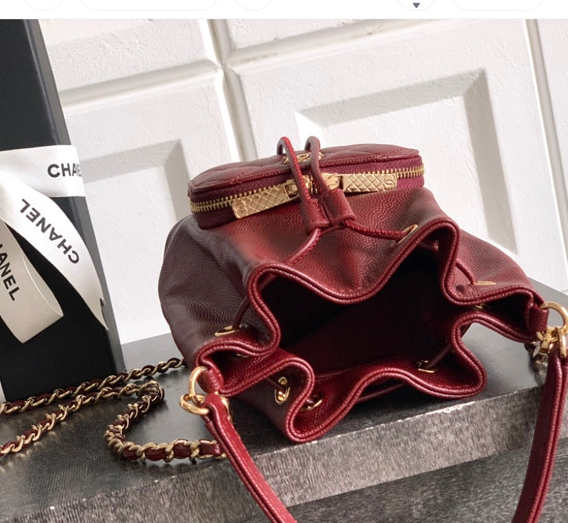 Chanel Small Drawstring Bucket Bag – Burgundy Caviar Leather