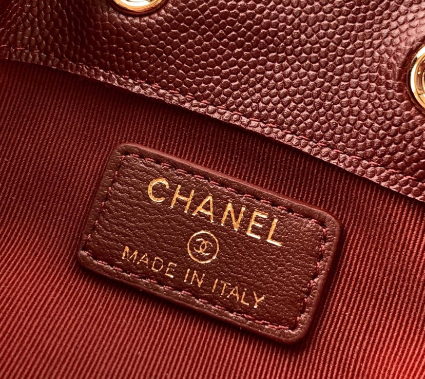 Chanel Small Drawstring Bucket Bag – Burgundy Caviar Leather