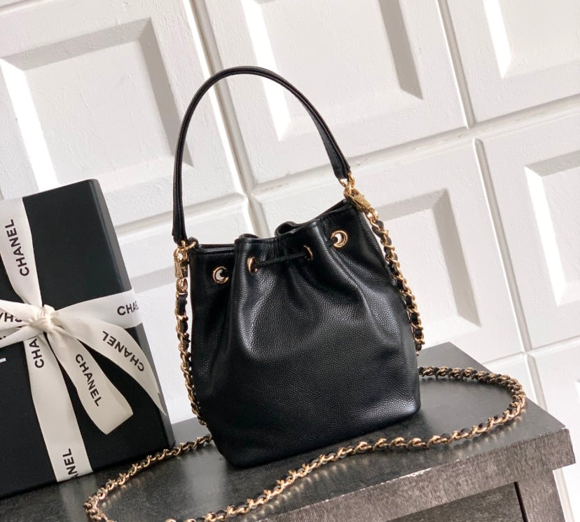 Chanel Small Drawstring Bucket Bag – Black Caviar Leather