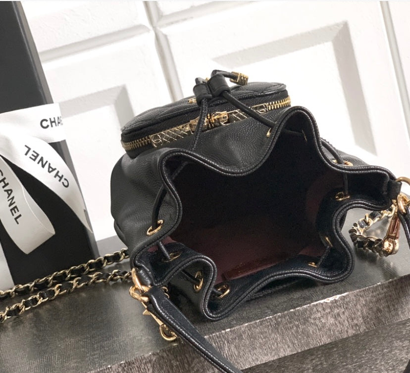 Chanel Small Drawstring Bucket Bag – Black Caviar Leather