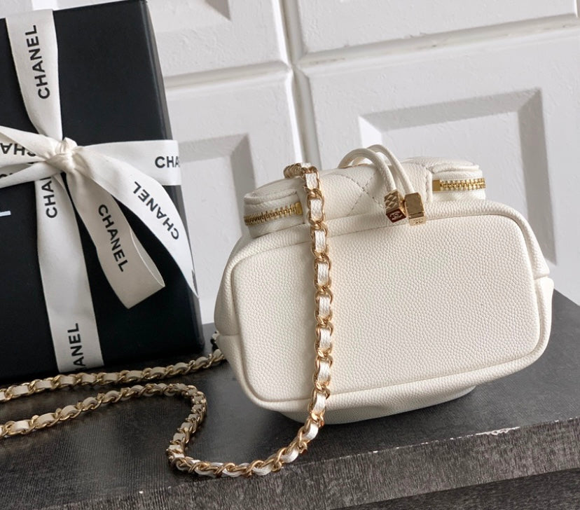 Chanel Small Drawstring Bucket Bag – White Caviar Leather