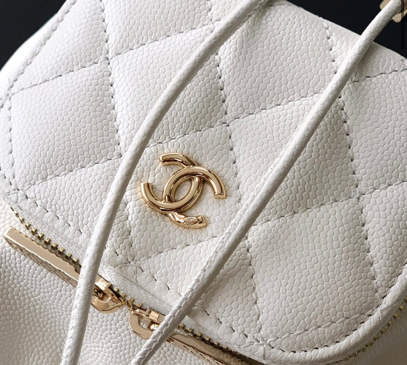 Chanel Small Drawstring Bucket Bag – White Caviar Leather