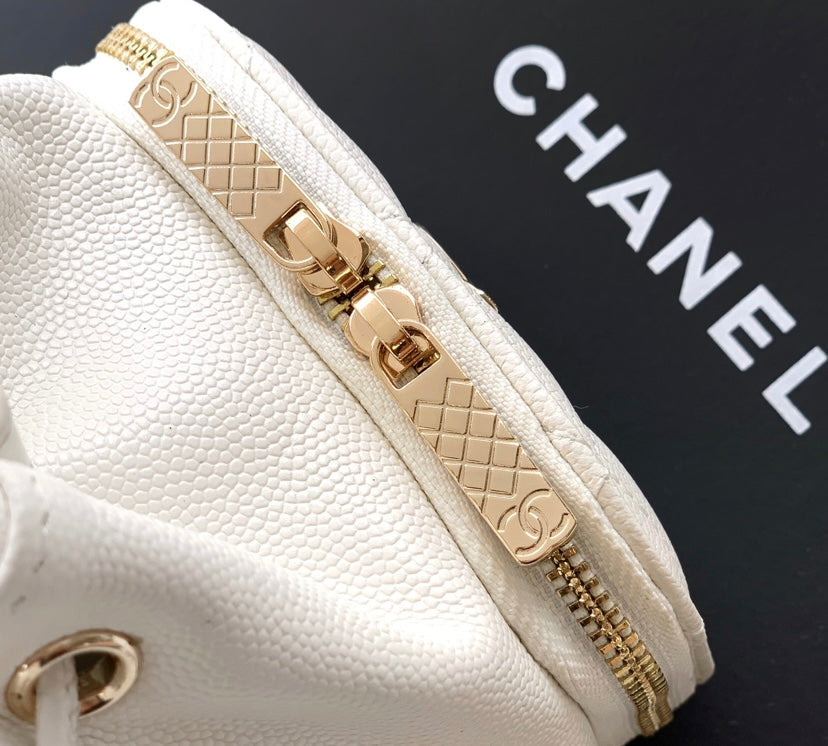 Chanel Small Drawstring Bucket Bag – White Caviar Leather