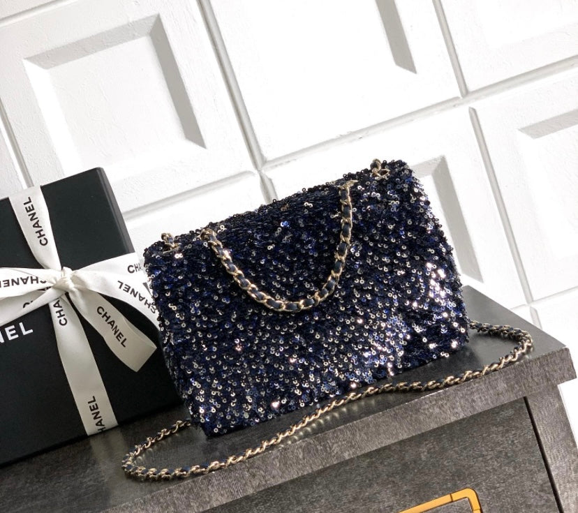 Chanel Classic Flap Bag – Navy Sequins & Lambskin