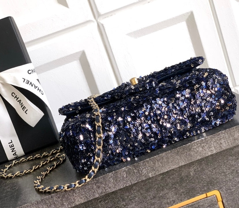 Chanel Classic Flap Bag – Navy Sequins & Lambskin