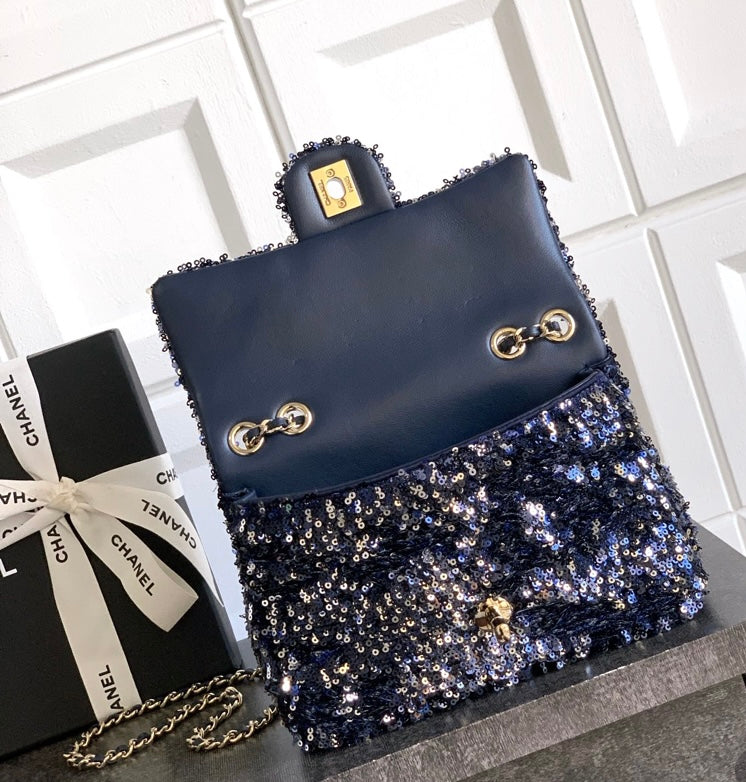 Chanel Classic Flap Bag – Navy Sequins & Lambskin