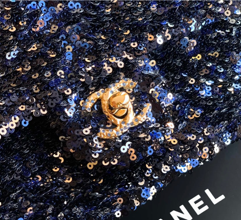 Chanel Classic Flap Bag – Navy Sequins & Lambskin