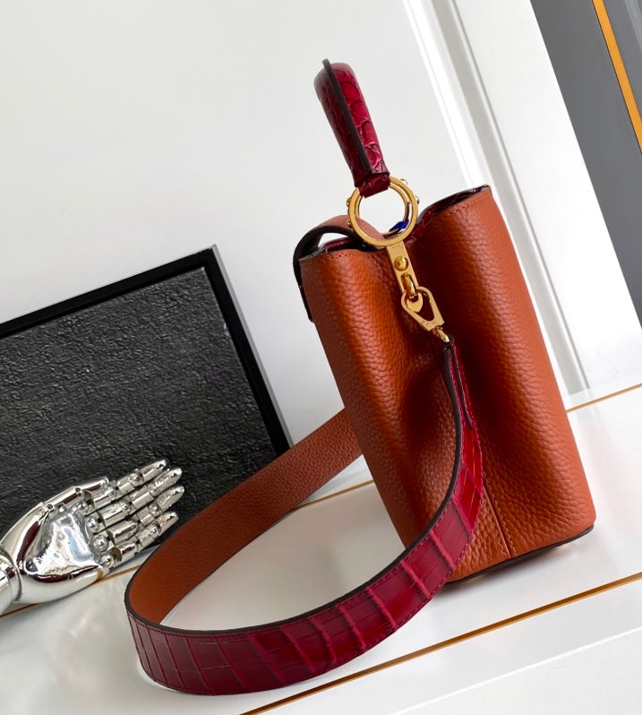Louis Vuitton Capucines MM – Orange Taurillon Leather with Burgundy Crocodile Handle
