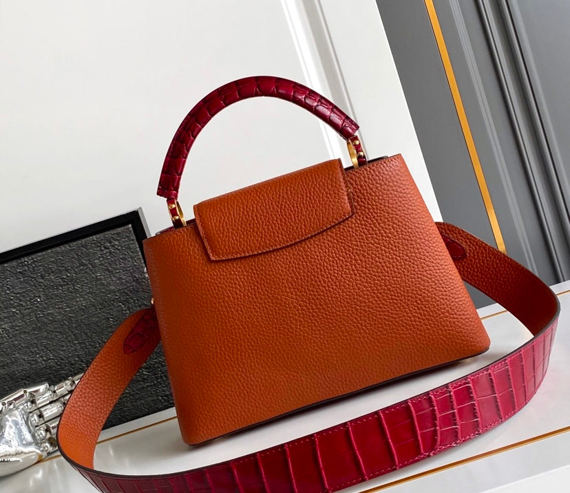 Louis Vuitton Capucines MM – Orange Taurillon Leather with Burgundy Crocodile Handle
