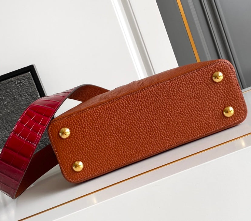 Louis Vuitton Capucines MM – Orange Taurillon Leather with Burgundy Crocodile Handle