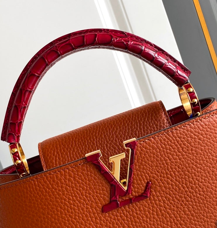 Louis Vuitton Capucines MM – Orange Taurillon Leather with Burgundy Crocodile Handle