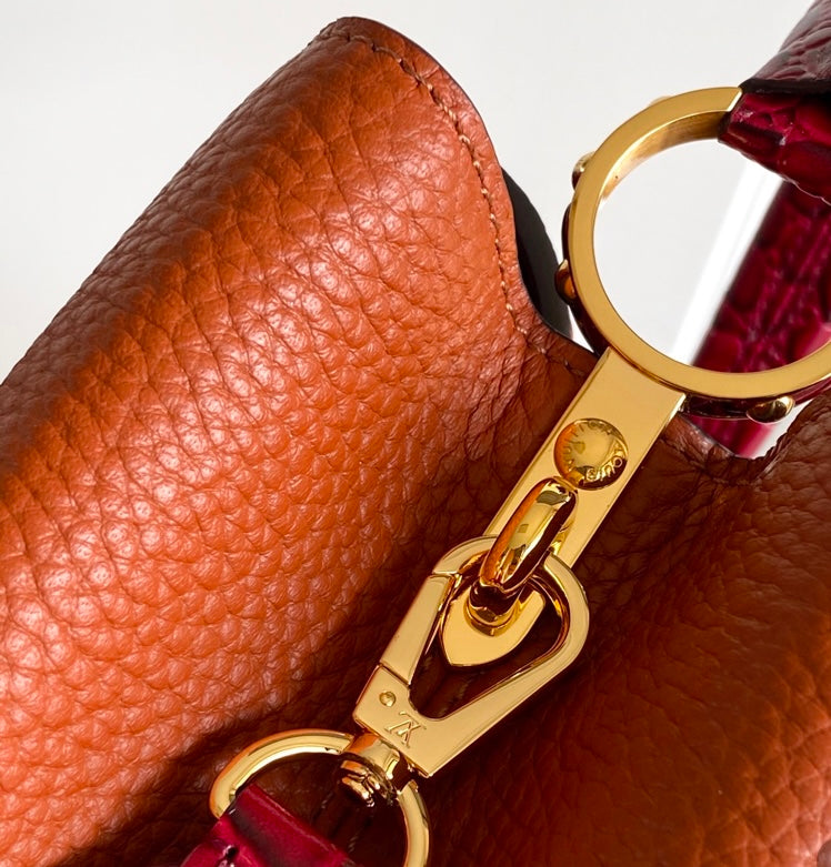 Louis Vuitton Capucines MM – Orange Taurillon Leather with Burgundy Crocodile Handle
