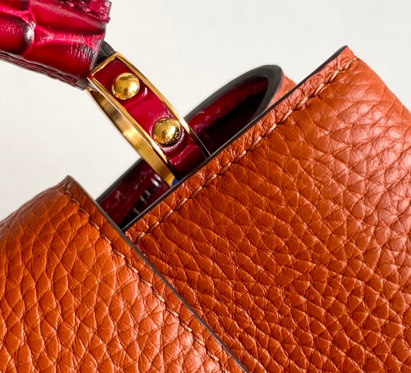 Louis Vuitton Capucines MM – Orange Taurillon Leather with Burgundy Crocodile Handle