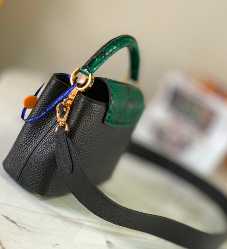 Louis Vuitton Capucines BB – Black Taurillon Leather with Green Python Handle
