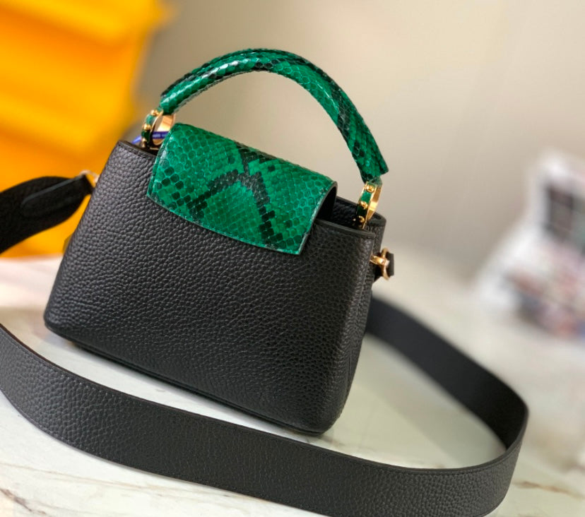 Louis Vuitton Capucines BB – Black Taurillon Leather with Green Python Handle