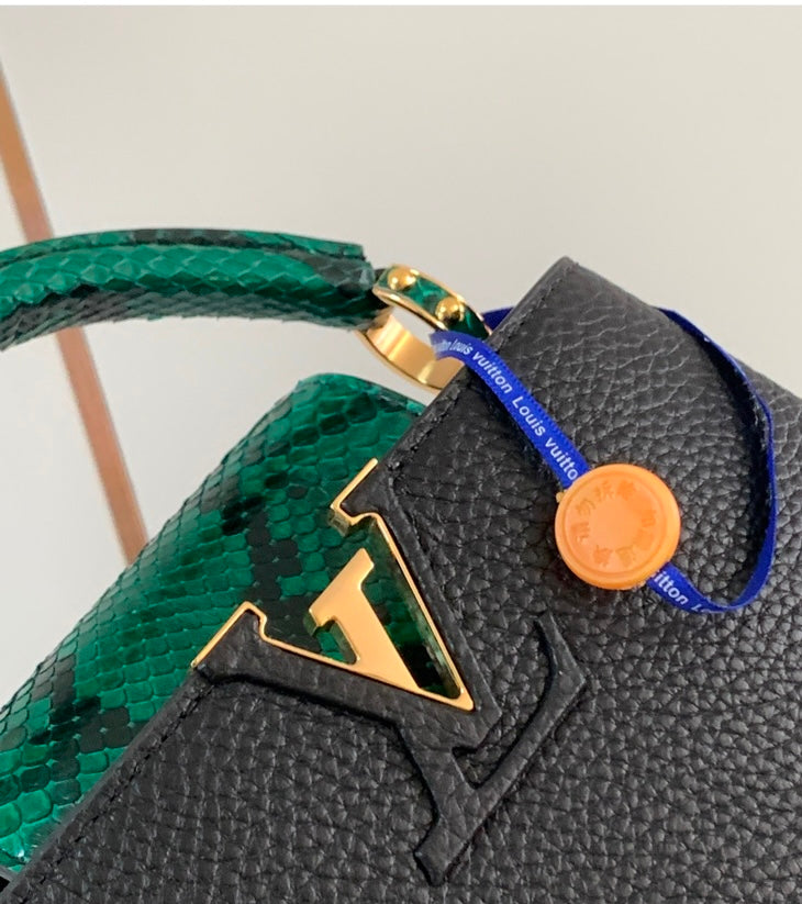 Louis Vuitton Capucines BB – Black Taurillon Leather with Green Python Handle