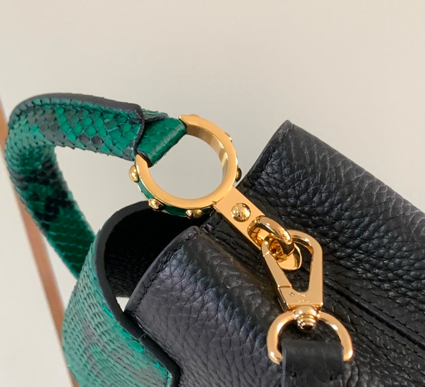 Louis Vuitton Capucines BB – Black Taurillon Leather with Green Python Handle