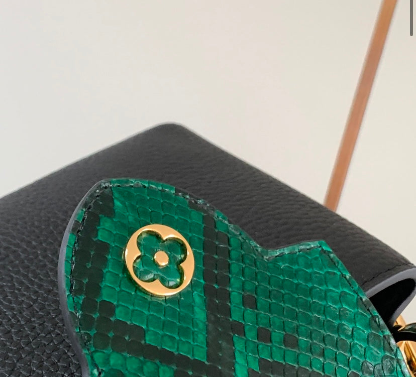 Louis Vuitton Capucines BB – Black Taurillon Leather with Green Python Handle