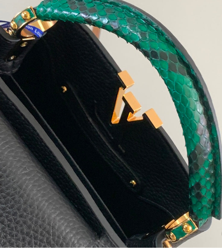 Louis Vuitton Capucines BB – Black Taurillon Leather with Green Python Handle