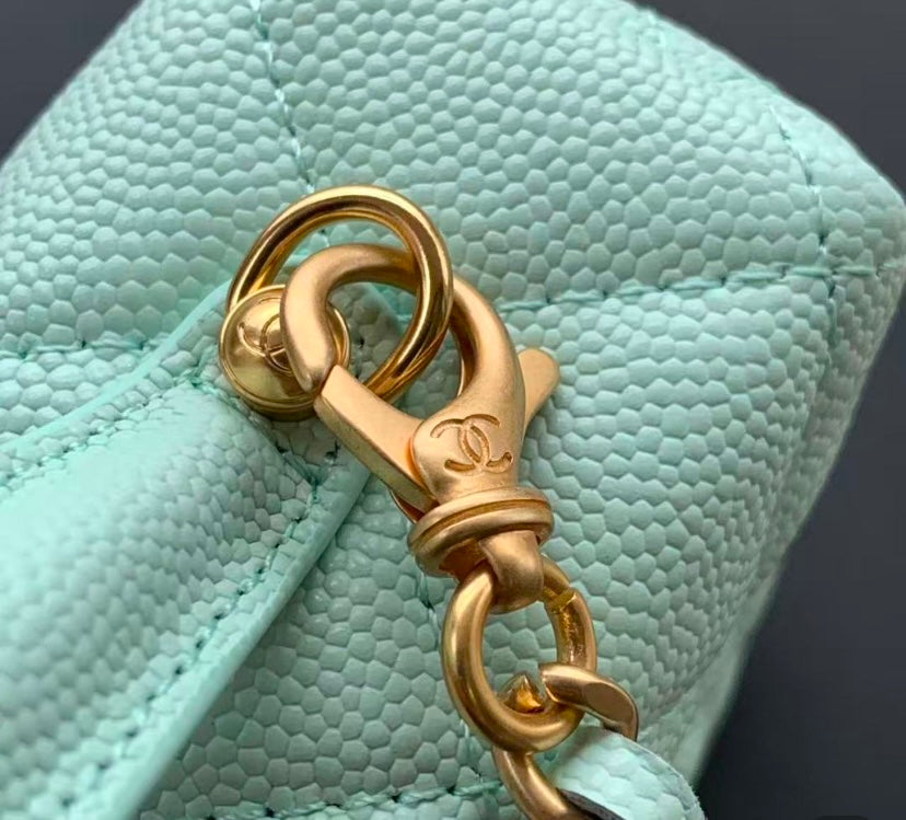 Chanel Vanity Case with Top Handle – Mint Green Quilted Caviar Leather
