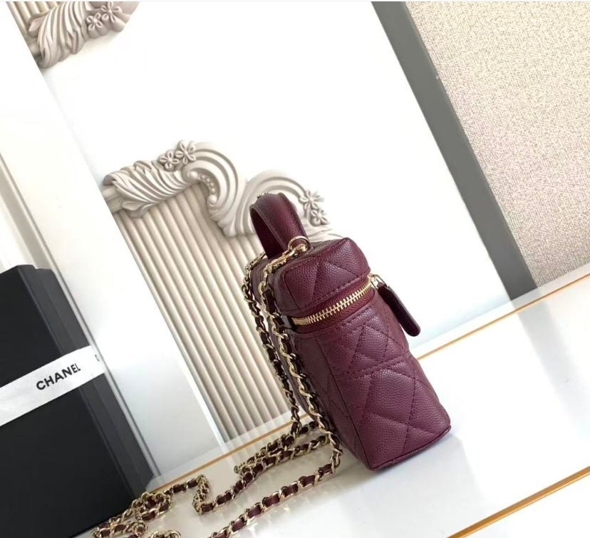 Chanel Vanity Case with Top Handle – Burgundy Quilted Caviar Leather
