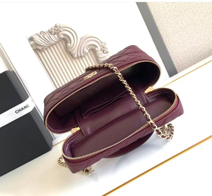 Chanel Vanity Case with Top Handle – Burgundy Quilted Caviar Leather